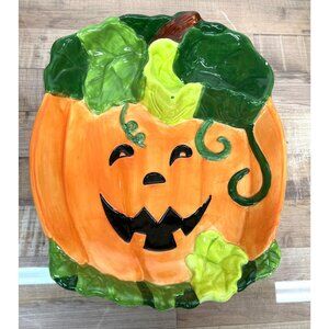 Ceramic Jack-O-Lantern Pumpkin  Chip & Dip Platter